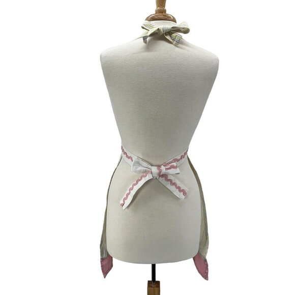 Adult Teen Apron Easter Eggcellent Cook Pink White Stripe EUC - Picture 6 of 14